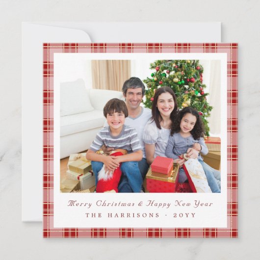 Elegante rode geplakte vierkante kerstfotokaart feestdagenkaart (Voorkant)