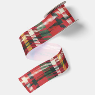 Elegante Rode Geruite Kerst Rustieke Matching Satijnen Lint