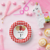 Elegante rode gingham & ballonnen 1e verjaardag papieren kommen (Feest)