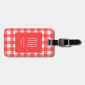 Elegante Rode Gingham Monogram Bagagelabel (Voorkant horizontaal)