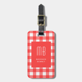 Elegante Rode Gingham Monogram Bagagelabel