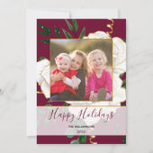 Elegante rode glam witte rozen glitter foto feestdagenkaart (Voorkant)