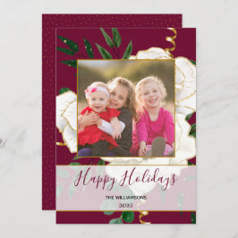 Elegante rode glam  witte rozen glitter foto feestdagenkaart