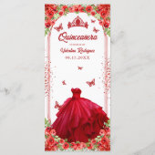 Elegante rode glitter bloemenquinceanera jurk menu (Achterkant)