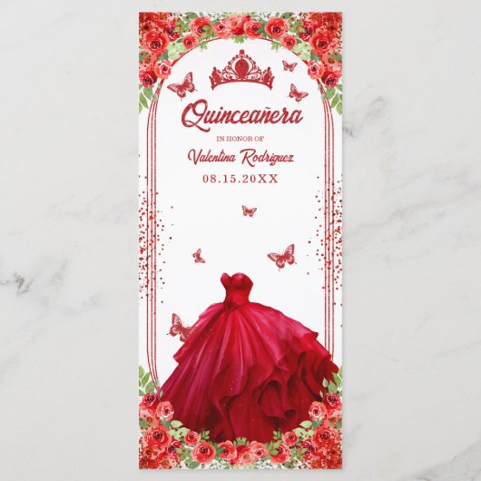 Elegante rode glitter bloemenquinceanera jurk menu (Achterkant)
