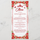 Elegante rode glitter bloemenquinceanera jurk menu (Voorkant)