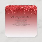Elegante Rode Glitter Drip Make-up Artiest Vierkante Visitekaartje (Achterkant)
