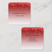 Elegante Rode Glitter Drip Make-up Artiest Vierkante Visitekaartje (Voorkant / Achterkant)