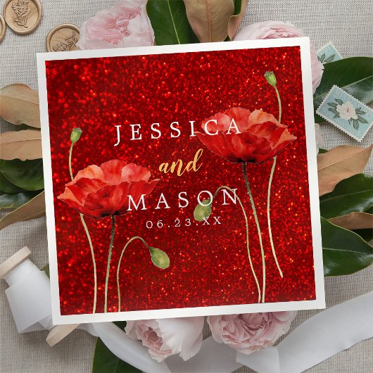 Elegante rode glitter Flowey bruiloft cocktail Servet