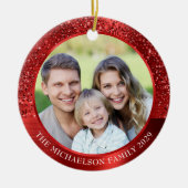 Elegante rode glitter foto Metallic Kerstmis Keramisch Ornament (Voorkant)