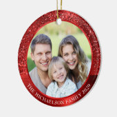 Elegante rode glitter foto Metallic Kerstmis Keramisch Ornament (Links)