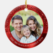 Elegante rode glitter foto Metallic Kerstmis Keramisch Ornament (Achterkant)