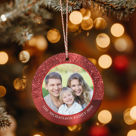 Elegante rode glitter foto Metallic Kerstmis Keramisch Ornament