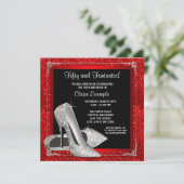 Elegante rode glitter hoge hak verjaardagsfeestje kaart (Staand voorkant)
