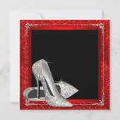 Elegante rode glitter hoge hak verjaardagsfeestje kaart (Achterkant)