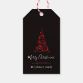 Elegante rode glitter kerstboom cadeaulabel (Voorkant)