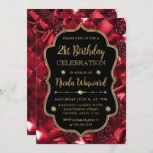 Elegante Rode Glitter  Lijst Verjaardag Kaart (Voorkant / Achterkant)