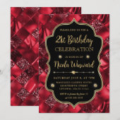 Elegante Rode Glitter  Lijst Verjaardag Kaart (Voorkant / Achterkant)