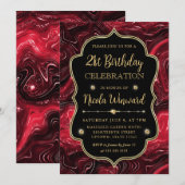 Elegante Rode Glitter Strata  Lijst Verjaardag Kaart (Voorkant / Achterkant)