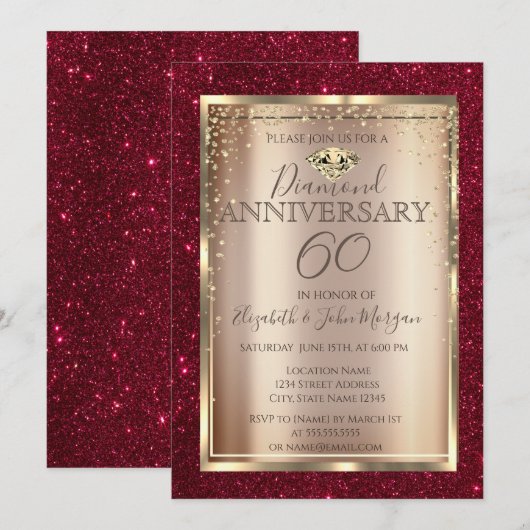 Elegante rode glitters bruiloft jubileum  kaart (Voorkant / Achterkant)