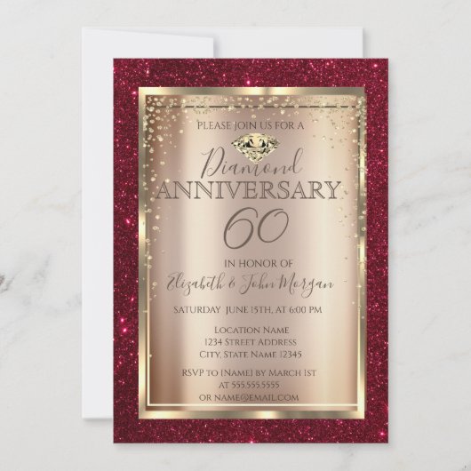 Elegante rode glitters trouwdatum  kaart (Voorkant)