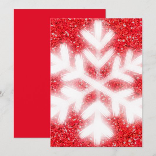 Elegante rode glitters witte sneeuwvlok feestdagenkaart (Voorkant / Achterkant)