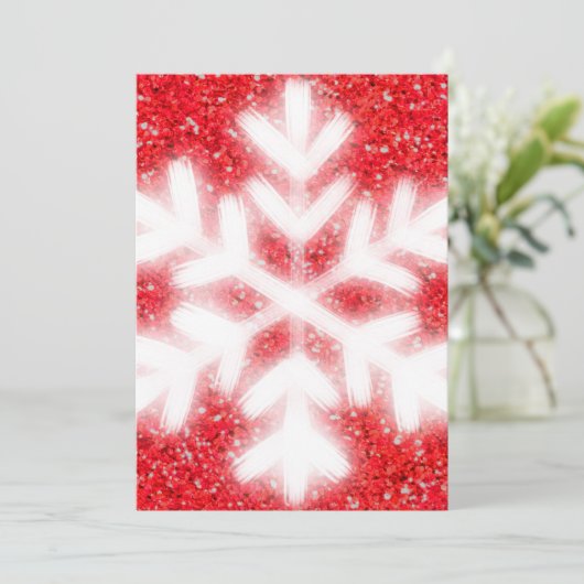 Elegante rode glitters witte sneeuwvlok feestdagenkaart (Staand voorkant)