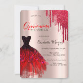 Elegante rode glittersluier jurk Quinceañera Kaart (Voorkant)
