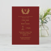 Elegante Rode Goud Blad Chic Monogram Trouwfeest Kaart (Staand voorkant)
