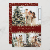 Elegante rode goud hulst foto kerstkaart (Voorkant / Achterkant)