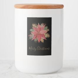 Elegante Rode Goud Poinsettia Bloem Prettig Kerstf Voedselcontainer Etiket