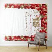 Elegante Rode Gouden Ballonboog Quinceanera Wandkleed (In Situ (horizontaal))