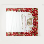 Elegante Rode Gouden Ballonboog Quinceanera Wandkleed (Voorkant (horizontaal))