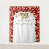 Elegante Rode Gouden Ballonboog Quinceanera Wandkleed (Voorkant)