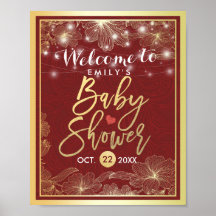 Elegante rode gouden bloemrijke kader baby shower 