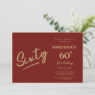 Elegante Rode Gouden Borstel Schrift 60e Verjaarda Kaart