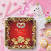 Elegante rode gouden diamant gepersonaliseerd papieren bordje (Feest)