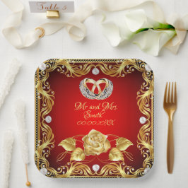 Elegante rode gouden diamant gepersonaliseerd papieren bordje