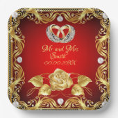 Elegante rode gouden diamant gepersonaliseerd papieren bordje (Voorkant)