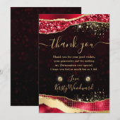 Elegante rode & gouden Glitter Glam Tears Quincean Bedankkaart (Voorkant / Achterkant)