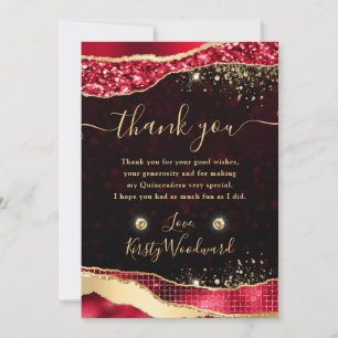 Elegante Rode & Gouden Glitter Glam Tranen Quincea Bedankkaart
