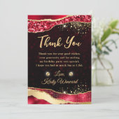 Elegante rode & gouden glitter glam tranen verjaar bedankkaart (Staand voorkant)