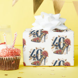 Elegante rode & gouden glitter hoge hak 40e verjaa cadeaupapier