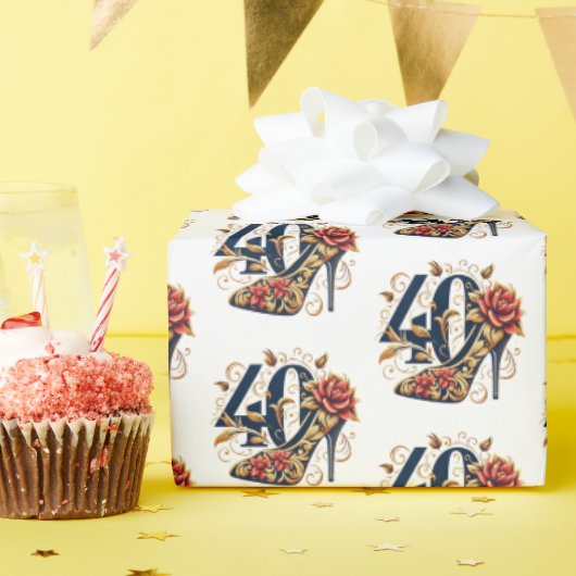 Elegante rode & gouden glitter hoge hak 40e verjaa cadeaupapier (Verjaardagsfeest)