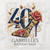 Elegante rode & gouden glitter hoge hak 40e verjaa wijn etiket (Enkel label)