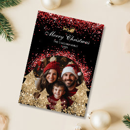Elegante rode gouden glitter kerstboom foto kaart