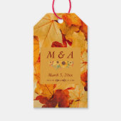 Elegante rode gouden herfstbladeren bruiloft cadeaulabel (Voorkant)