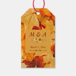 Elegante rode gouden herfstbladeren bruiloft cadeaulabel