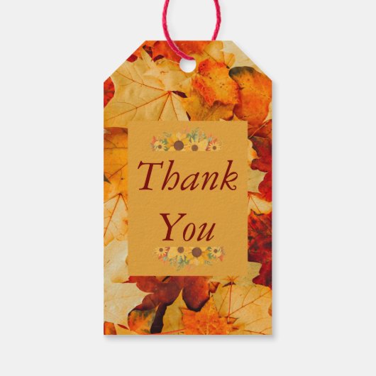 Elegante rode gouden herfstbladeren bruiloft cadeaulabel (Achterkant)