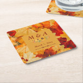 Elegante rode gouden herfstbladeren bruiloft kartonnen onderzetters (Schuin)